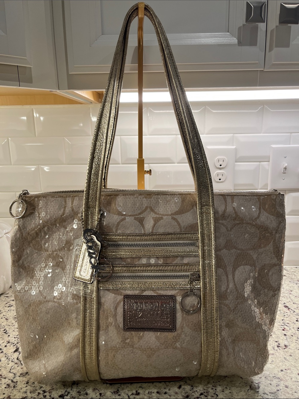 Coach Poppy Sequin Signature Glam Tote EUC